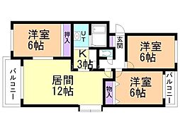 グランメール山川 3LDKの間取図画像