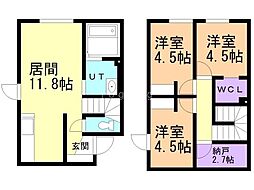 JR学園都市線 太平駅 徒歩3分の賃貸テラスハウス 1階3LDKの間取り