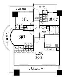 グランブルー草津 3LDKの間取図画像