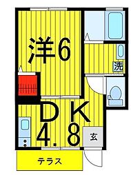 ワラヤハイツ 1階1DKの間取り