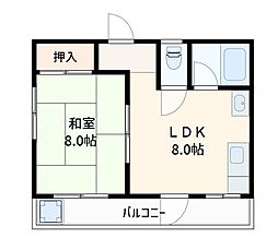 永瀬ハイツ 1LDKの間取図画像
