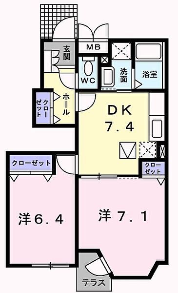 メゾンドカルムD 102｜愛媛県西条市大町(賃貸アパート2DK・1階・46.17㎡)の写真 その3