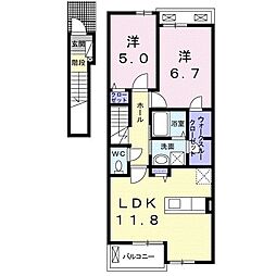 アモーレ周布3 2LDKの間取図画像