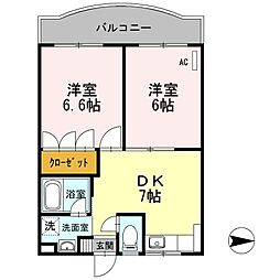 グランディール小泉 2DKの間取図画像