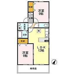 山小屋ハイツNo.1 2LDKの間取図画像