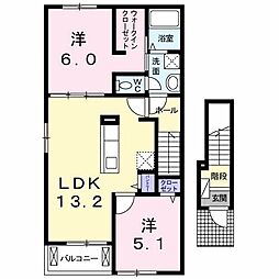 プラシードカーサ6 2LDKの間取図画像