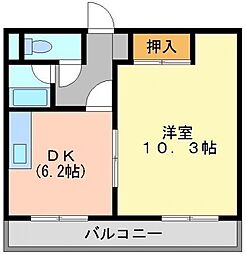 プリエール井原 1DKの間取図画像