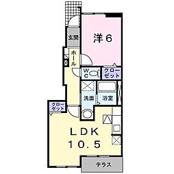 シャトレーヌ立花B 1LDKの間取図画像