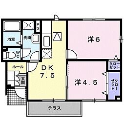 ビバーチェJドウエ 2DKの間取図画像