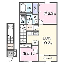 ヴェッセル 2LDKの間取図画像