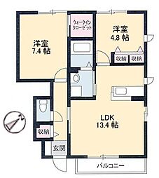 シャーメゾン常盤A 2LDKの間取図画像