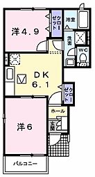 スプリング・フィールドA 2DKの間取図画像