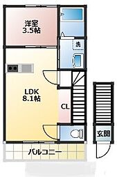 Casa Pacifica 喜田村 1LDKの間取図画像