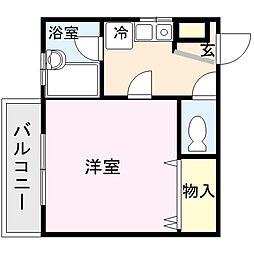 ハーモニー 1Kの間取図画像