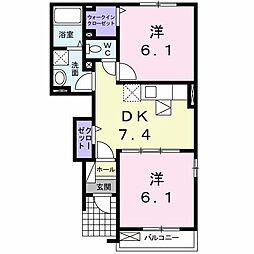 カーサセレナ1 2DKの間取図画像