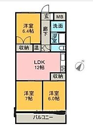 Joyぶりっじ上神拝 3DKの間取図画像