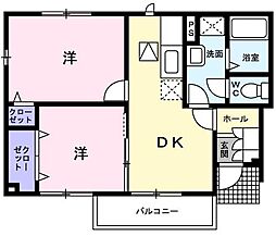 セゾンドブールA 2DKの間取図画像