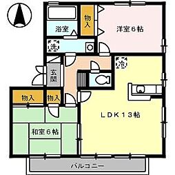 カーサフォンテーヌA 2LDKの間取図画像