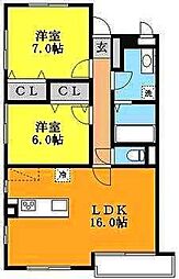 hero 2LDKの間取図画像