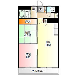 JR中央線 日野駅 徒歩7分の賃貸マンション 4階2LDKの間取り
