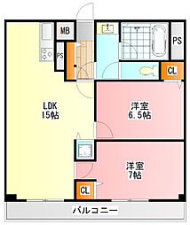 八王子スカイマンション 2LDKの間取図画像