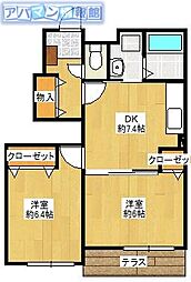 スローモーションA 2DKの間取図画像