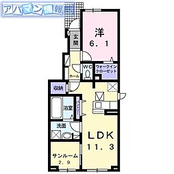 ヴィラ シャングリラ 寺尾 1LDKの間取図画像