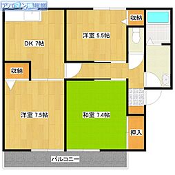 メゾンディアスE 3DKの間取図画像