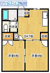 リバティーシーマ2 2DKの間取図画像