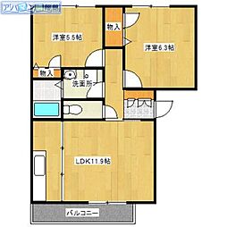 パシフィカA棟 2LDKの間取図画像