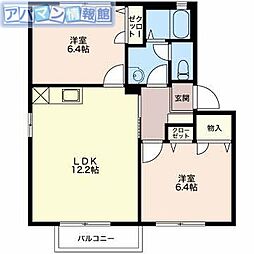 ピサンリ小針A 2LDKの間取図画像