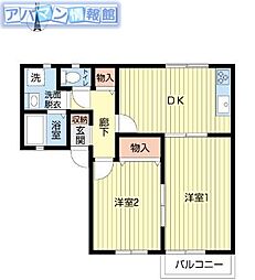 ハイム・ファンタジアB 2DKの間取図画像