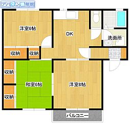 ウェーブリィコート青山C 3DKの間取図画像
