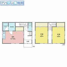 サンフラワー高井2号棟 2DKの間取図画像