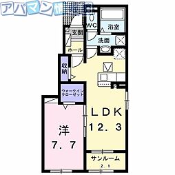 クレストII 1LDKの間取図画像