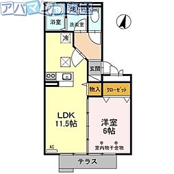 ハーベシアスA 1LDKの間取図画像