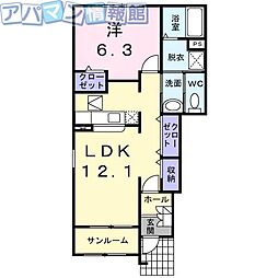 フリーデ石井1 1LDKの間取図画像