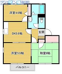 グリーンハイツ池ノ山D 3DKの間取図画像