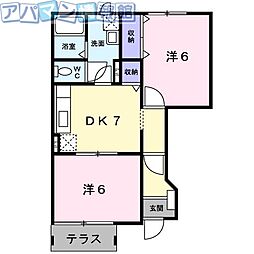 エルムB 2DKの間取図画像