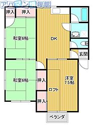 ヴィラ・ランコントレA棟 3DKの間取図画像