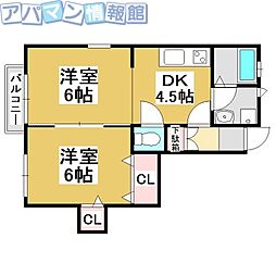 ボヌール 2DKの間取図画像