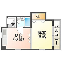服部コーポ 1DKの間取図画像