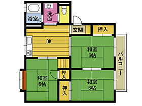 オリーブグリーンＢ 202 ｜ 大分県別府市石垣東５丁目（賃貸アパート3DK・2階・53.46㎡） その2