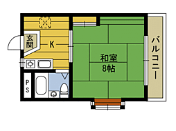 サンシティほのめ 1階1Kの間取り