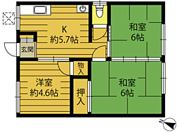大平アパートB 3DKの間取図画像