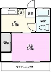 パークハイツA棟 1Kの間取図画像