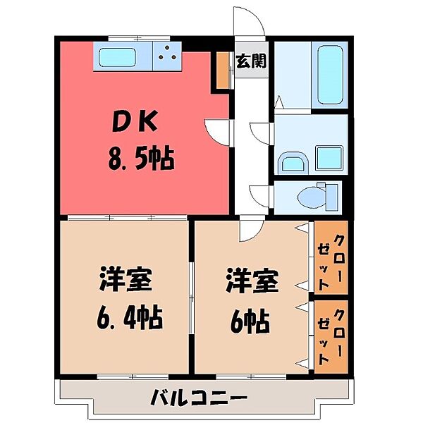 ブレインマンション戸祭 ｜栃木県宇都宮市中戸祭1丁目(賃貸マンション2LDK・3階・50.16㎡)の写真 その2