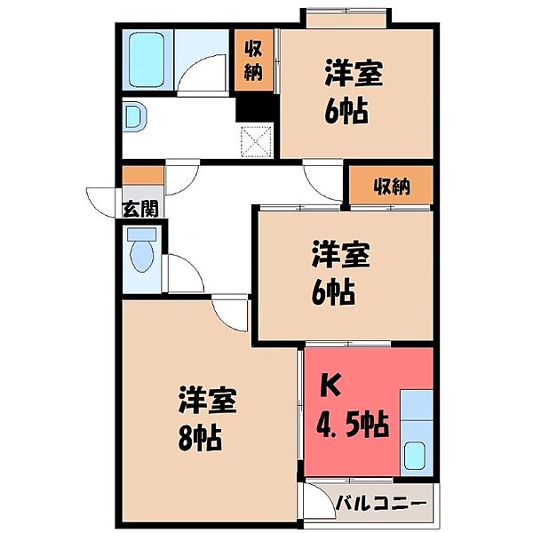 レジデンスさくら ｜栃木県宇都宮市桜5丁目(賃貸マンション3K・1階・55.35㎡)の写真 その2