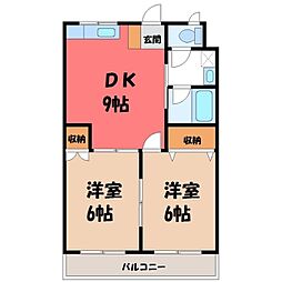 宇都宮芳賀ライトレール線 東宿郷駅 徒歩4分の賃貸マンション 3階2DKの間取り