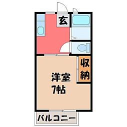 東武宇都宮線 西川田駅 徒歩3分の賃貸アパート 2階1DKの間取り